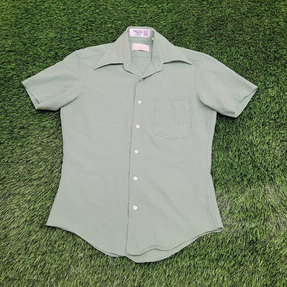 Vintage 90s Kings-Road Disco Button Shirt Small 19x27 Green - Picture 1 of 11